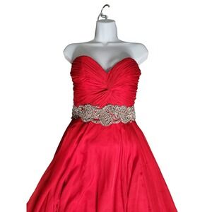 Jovani Strapless Red Formal Gown | Beaded Waist | Size 2